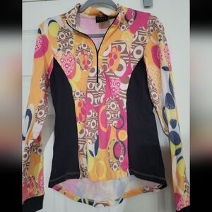 Sheila Moon Women's Cycling 1/4 Long Sleeve Back Pockets Shirt Size XL Abstract